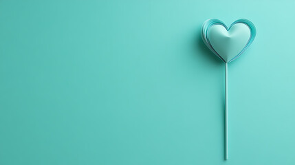 Teal heart lollipop background texture valentine minimal love candy stick sweet pastel romantic decoration