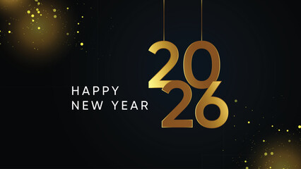 Happy new year 2026 in a golden gradient text design
