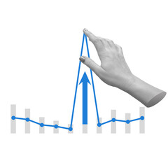Hand lifting line graph upward. Symbolizes improving performance, increasing productivity, or...