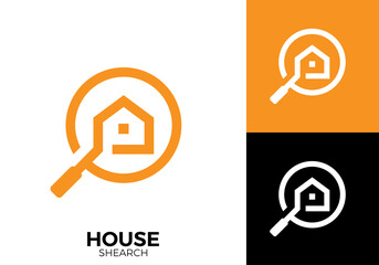 magnifying glass and home logo. creative find search house symbol vector design