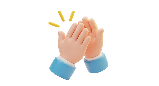 3D cartoon hands clapping with yellow sound effect isolated on a transparent background applause
