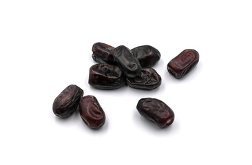 Pile of dried dates on white background