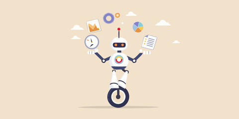 A robotic juggler balancing work and time on a unicycle