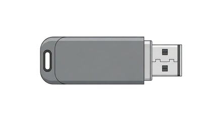 Isolated gray USB drive on white background for file storage
