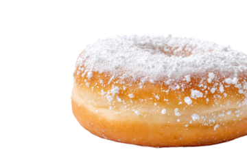 Powdered sugar donut isolated on transparent background for sweet cravings