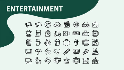 Collection of vector icons related to entertainment and leisure activities, presented on a clean background for design use