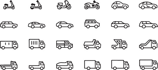 vehicle collection of labeled transport icons for education and design