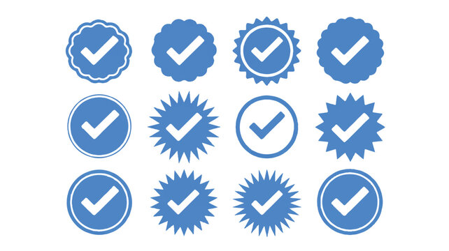 Modern vector design collection of blue checkmark verification and approval icons with diverse shapes