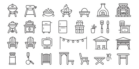 grill minimalist line icons outdoor living set for design projects