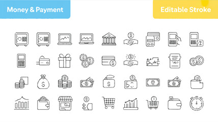Financial Icons Set A Comprehensive Collection of Money, Banking, and E-commerce Symbols for Digital and Print Projects