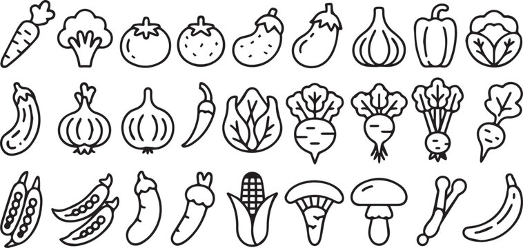 vegetable line art icons set assorted fruits and vegetables for design use