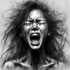 unhappy screaming woman