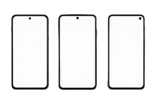 Modern smartphone trio with minimalist design isolated on transparent background. concept of contemporary mobile devices, technology, gadget collection, communication tools. - Powered by Adobe