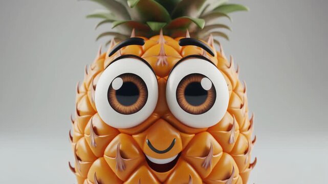 Funny Cartoon Pineapple Character with Big Eyes and Smiling Face.