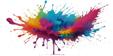 abstract rainbow creative horizontal banner from paint splashes. Bright colorful watercolor splash splatter stain brush strokes on white background. Modern vibrant aquarelle spot. Rainbow trendy