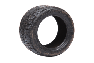 A used car tire isolated on transparent background in a studio shot