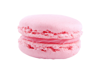 Pink macaron isolated on transparent background is a sweet confection
