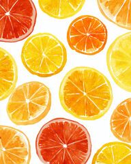 Fototapeta premium Tropical Citrus Watercolor Pattern with Colorful Fruit Slices