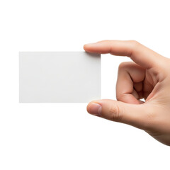 PNG of A close-up of a hand holding a blank white card, perfect for customizable designs and creative projects.