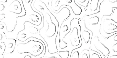 Stylized monochrome topographic map or contour lines pattern with organic shapes and a clean white background for modern graphic design and abstract concepts