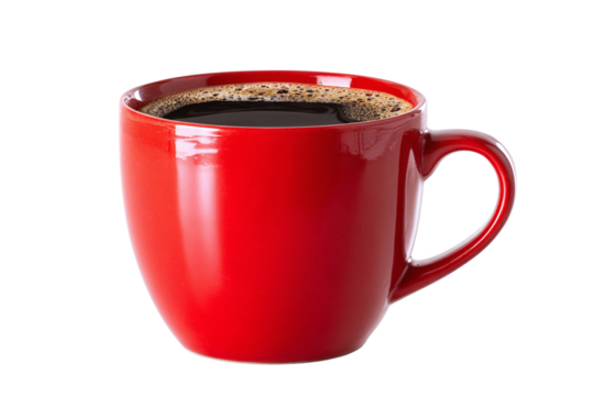 Aromatic black coffee in a vibrant red mug isolated on transparent background - Powered by Adobe