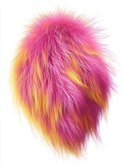 Pink and yellow fluffy fur texture in dynamic organic shape isolated on white background. 