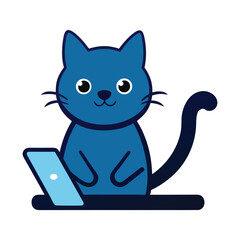 Cute Cat Drawing on Digital Tablet in Clean Creative Office Style