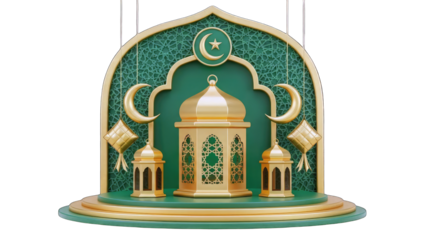Islamic Decoration with Lanterns and Crescent Moon for Ramadan