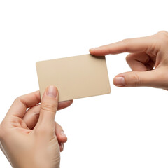 Obraz premium PNG of Two hands delicately holding a blank card, showcasing its simplicity and versatility for various uses.