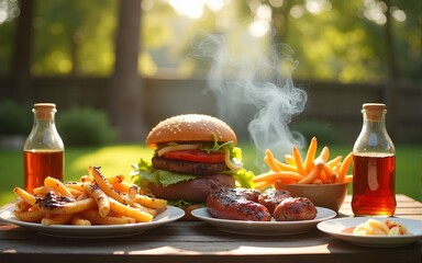 Summer backyard barbecues - Generative AI. High quality