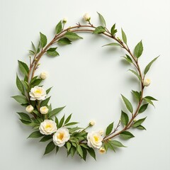 AI generated Softly lit camellia floral wreath arranged intricately with foliage