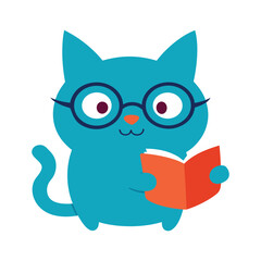 Cute Cat Wearing Round Glasses Reading Office Report in Minimal Vector