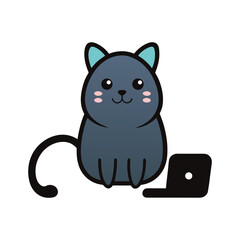 Cute Cat Working with Wireless Setup in Cute Modern Office Style