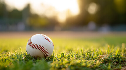 Little league baseball field at sunset with text space for branding and design