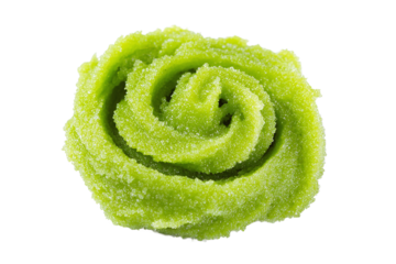 Closeup of a vibrant green wasabi swirl isolated on transparent background