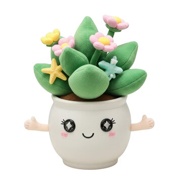 3d cute kawaii potted succulent plant with smiling face