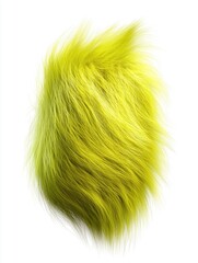 Bright yellow fluffy fur texture with long flowing strands in organic shape isolated on white background. Soft detailed macro close-up with smooth hair fibers