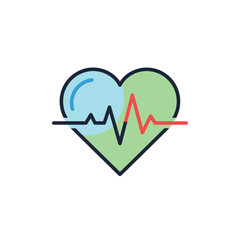 Heart Icon with ECG Line, Blue and Green Tones, Medical Symbol.