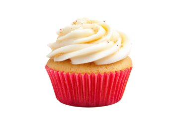 Delicious cupcake with creamy frosting isolated on transparent background