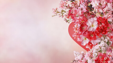 Lovely heart shaped arrangement of pink and red flowers creates romantic atmosphere, perfect for celebrations