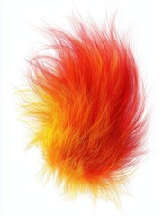 Fluffy fur organic shape in vivid orange and yellow tones isolated on white background. Realistic soft faux fur texture with long dynamic strands and gradient fiery coloration.