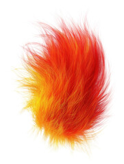 Fluffy fur organic shape in vivid orange and yellow tones isolated on white background. Realistic soft faux fur texture with long dynamic strands and gradient fiery coloration..