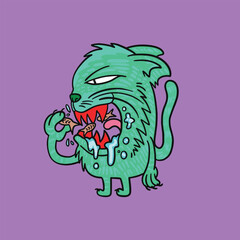 hungry cat design crazy eating cat design vector style