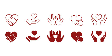Heart line and silhouette icon set
