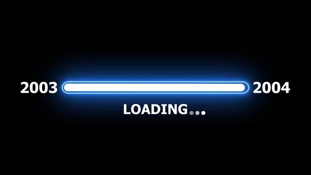 New year 2004 loading bar animation Year changing from 2003 to 2004. Loading bar from 2003 to 2004 new year transfer animation. Almost reaching New Year on black background.