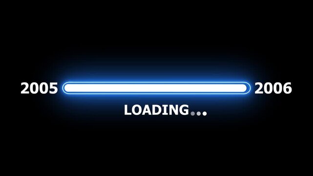 New year 2006 loading bar animation Year changing from 2005 to 2006. Loading bar from 2005 to 2006 new year transfer animation. Almost reaching New Year on black background.