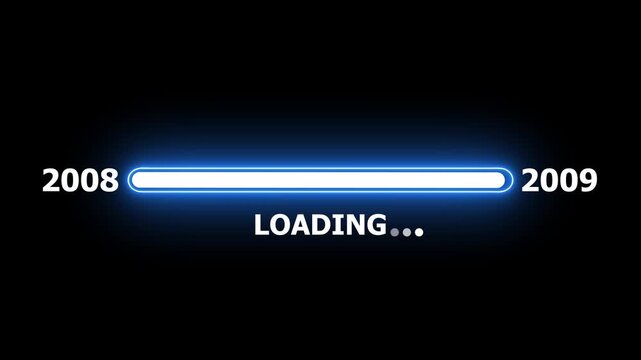 New year 2009 loading bar animation Year changing from 2008 to 2009. Loading bar from 2008 to 2009 new year transfer animation. Almost reaching New Year on black background.