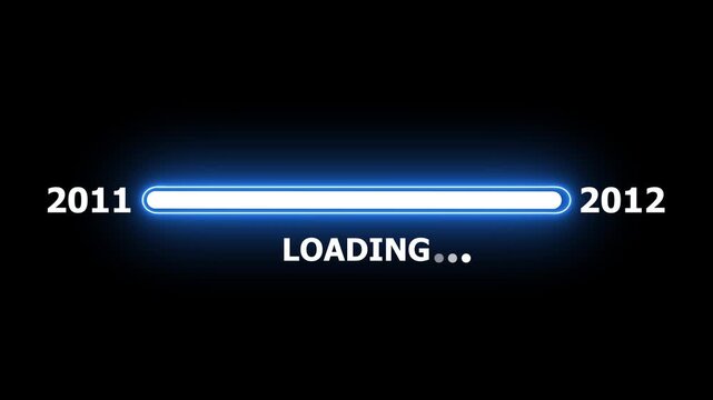New year 2012 loading bar animation Year changing from 2011 to 2012. Loading bar from 2011 to 2012 new year transfer animation. Almost reaching New Year on black background.