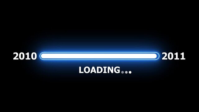 New year 2011 loading bar animation Year changing from 2010 to 2011. Loading bar from 2010 to 2011 new year transfer animation. Almost reaching New Year on black background.