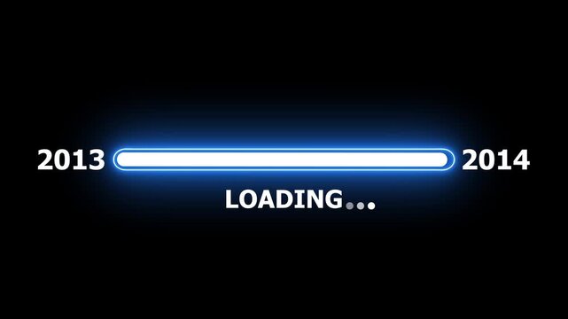 New year 2014 loading bar animation Year changing from 2013 to 2014. Loading bar from 2013 to 2014 new year transfer animation. Almost reaching New Year on black background.